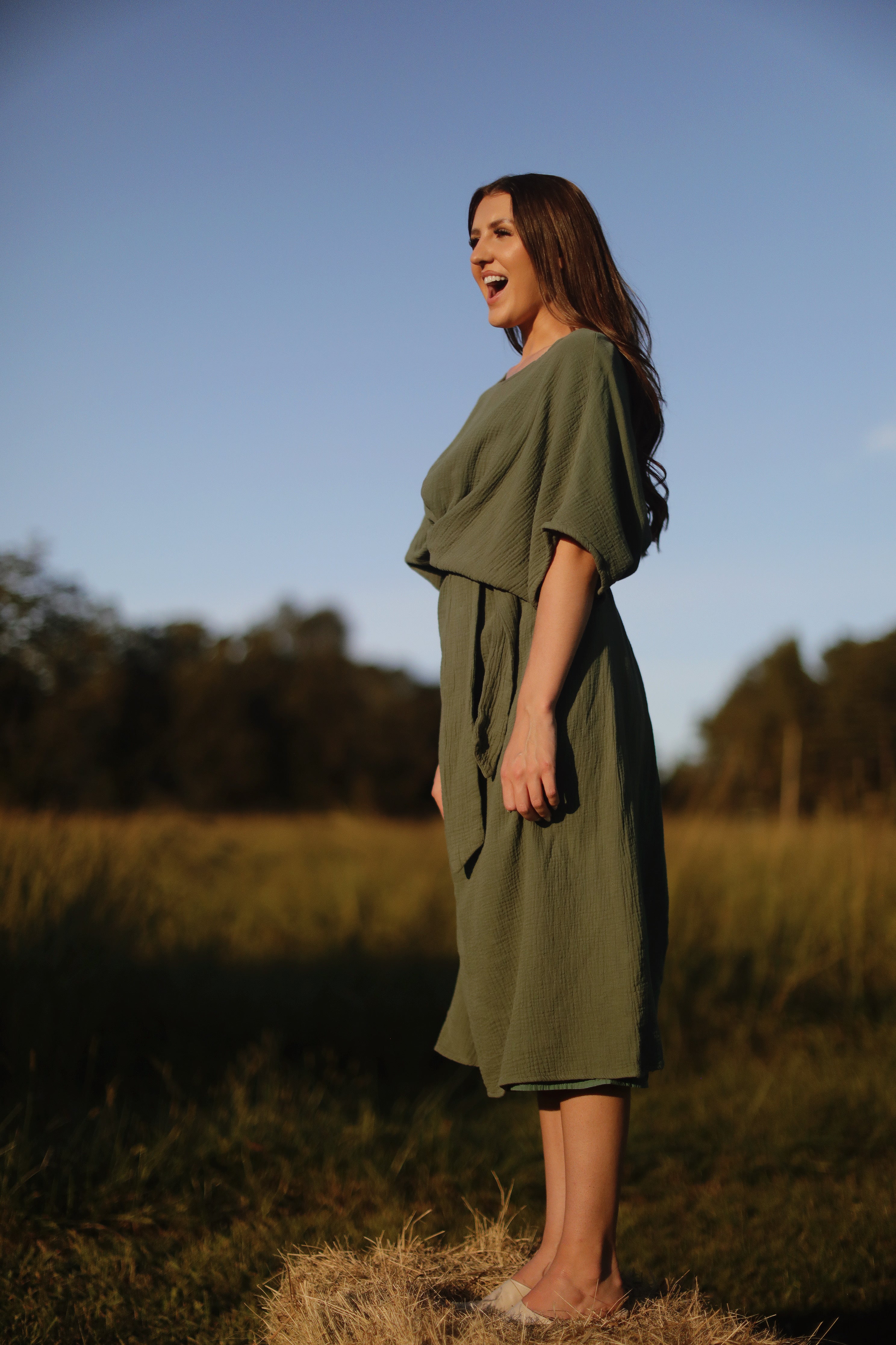 The Dolman Dress in Green Moss