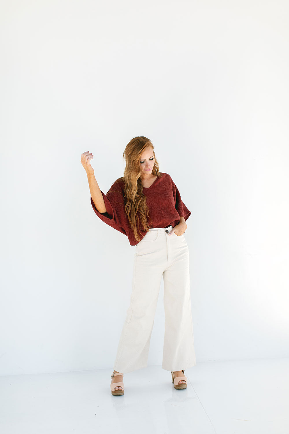 The Gauze Dolman Top in Red Pear - FACTORY SECONDS, FINAL SALE
