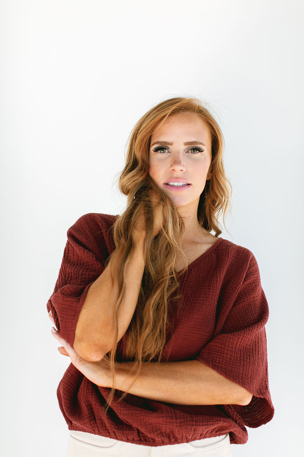 The Gauze Dolman Top in Red Pear - FACTORY SECONDS, FINAL SALE