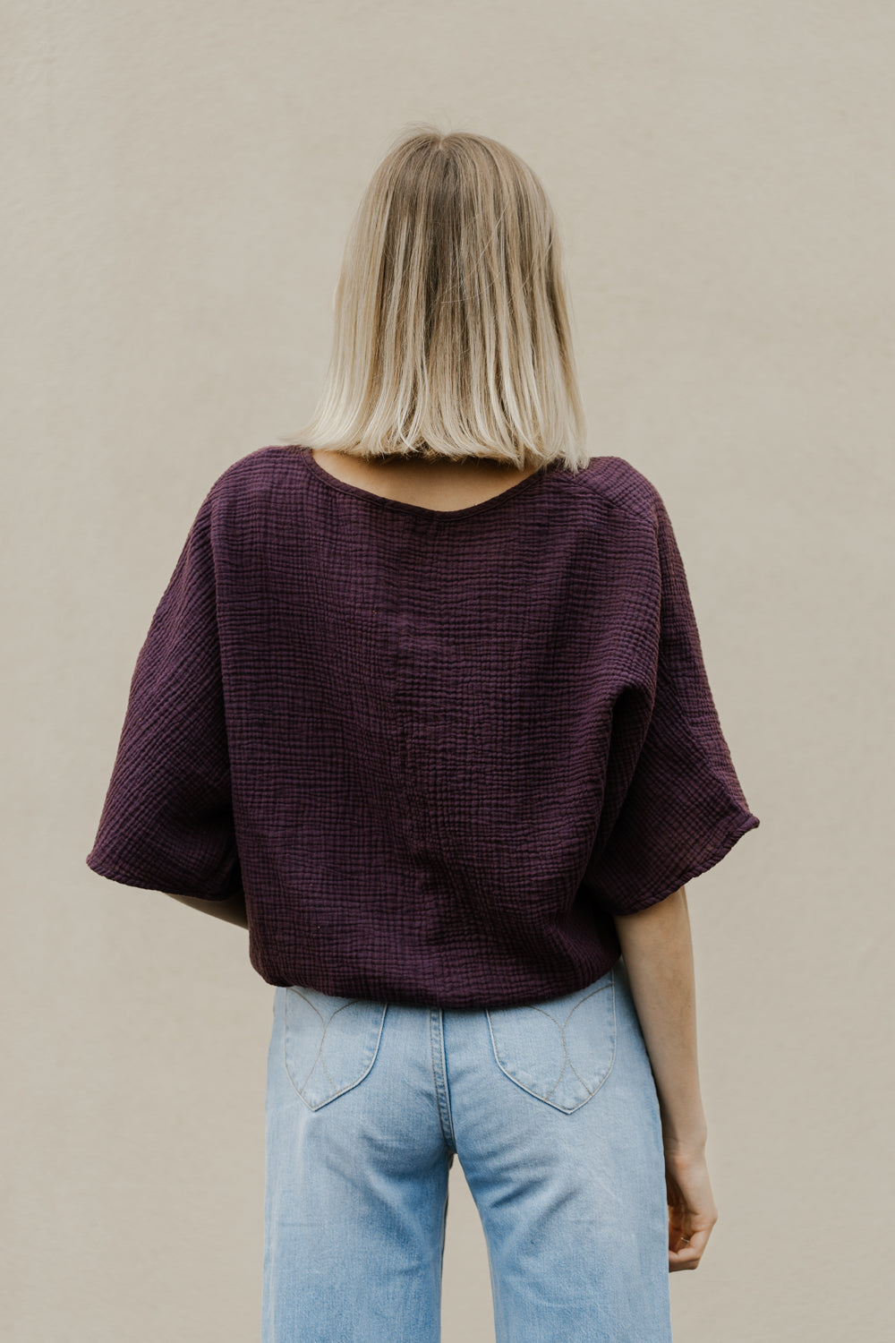 The Gauze Dolman Top in Eggplant