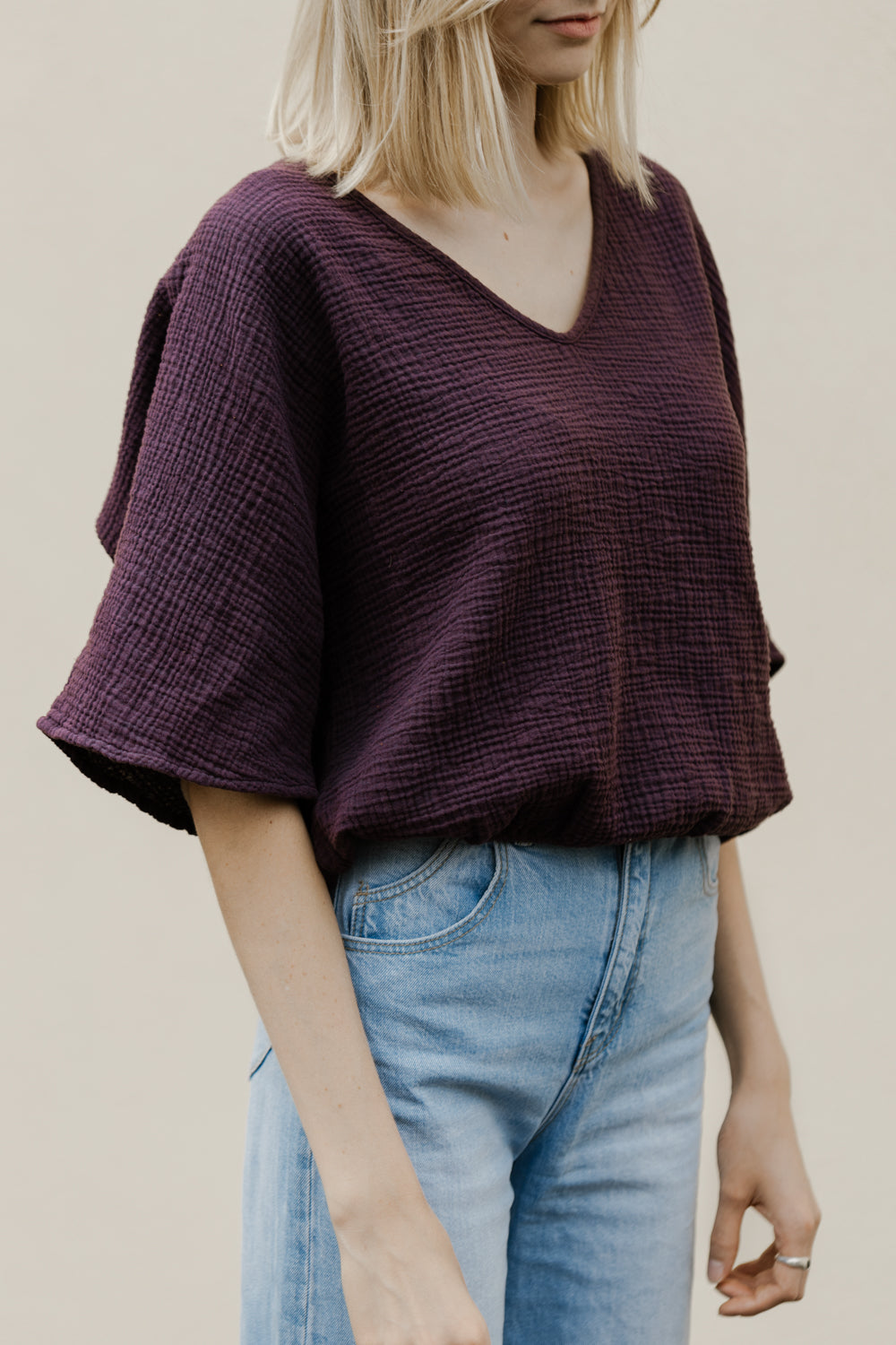 The Gauze Dolman Top in Eggplant