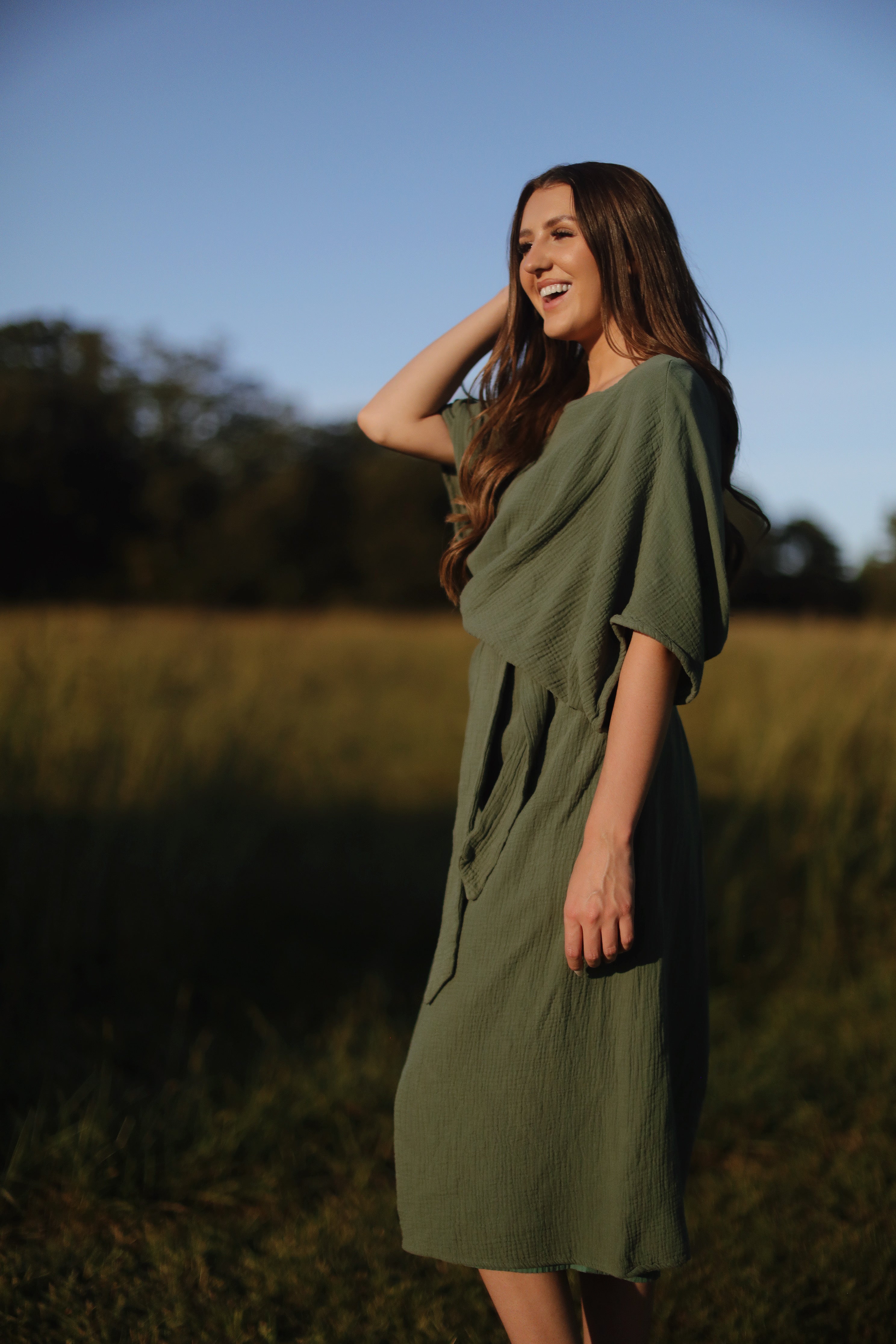 The Dolman Dress in Green Moss
