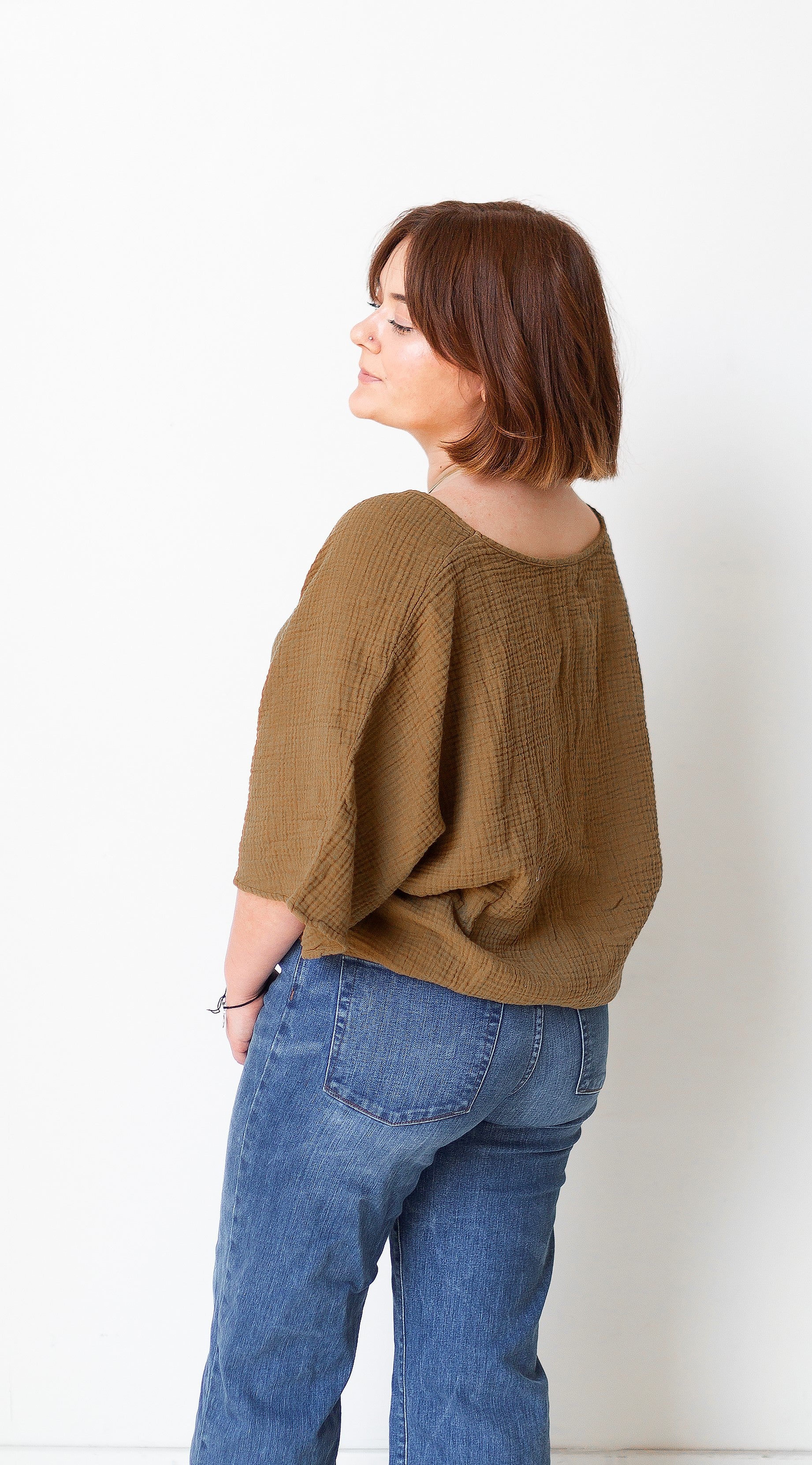The Gauze Dolman Top in Tapenade