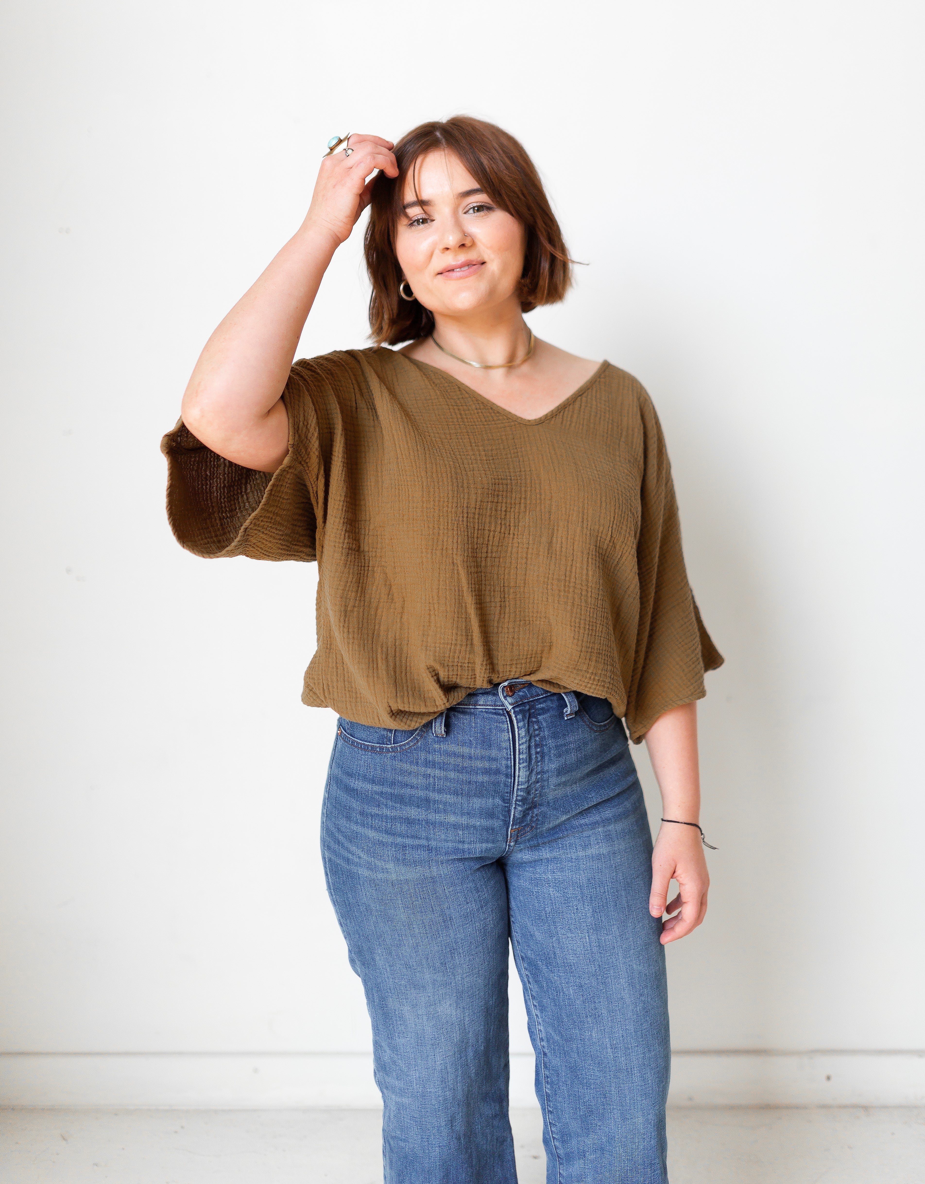 The Gauze Dolman Top in Tapenade