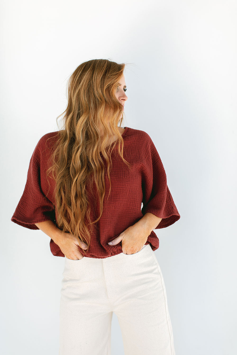 The Gauze Dolman Top in Red Pear - FACTORY SECONDS, FINAL SALE