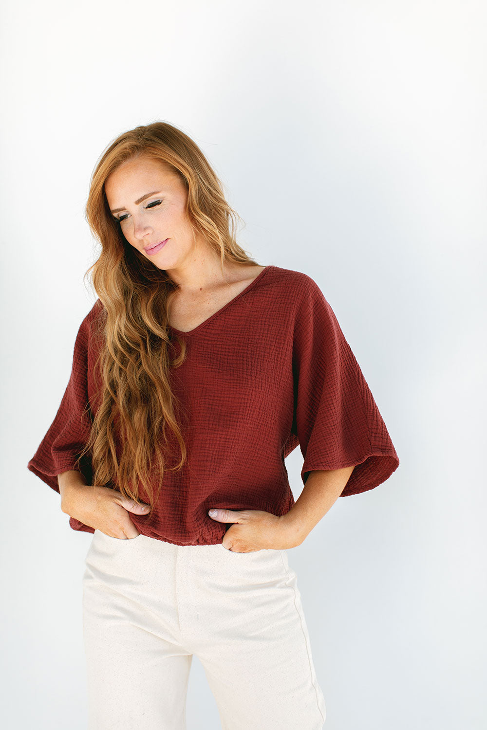 The Gauze Dolman Top in Red Pear