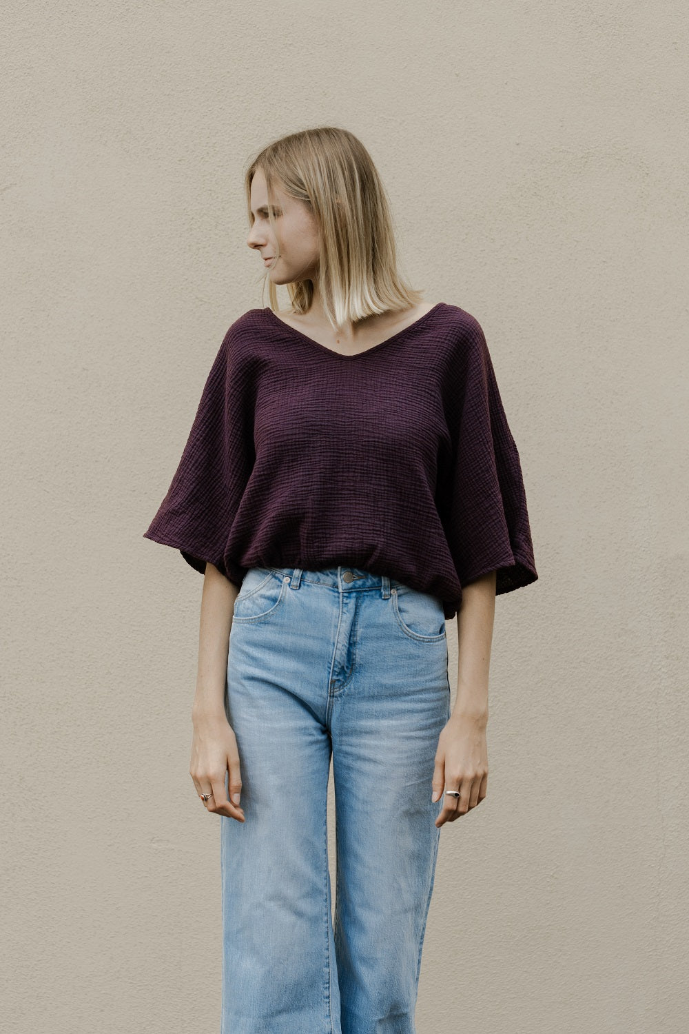 The Gauze Dolman Top in Eggplant